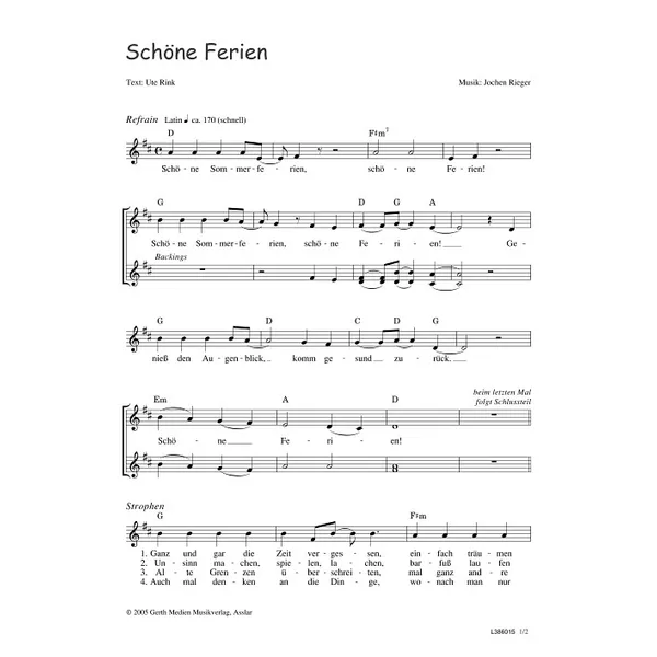 Produktbild des Artikels Schöne Ferien (Noten - Download)
