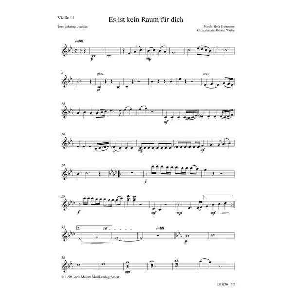 Produktbild des Artikels Es ist kein Raum für dich (Violine 1) (Noten - Download)