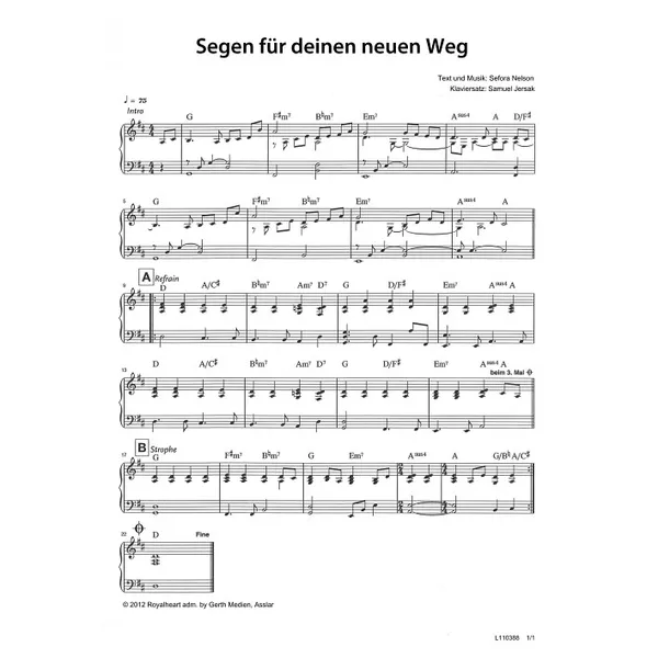 Produktbild des Artikels Segen für deinen neuen Weg (Noten - Download)