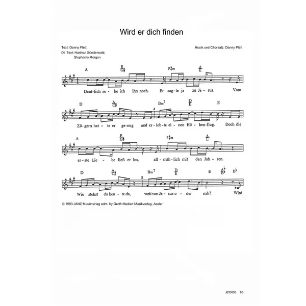 Produktbild des Artikels Wird er dich finden (Noten - Download)