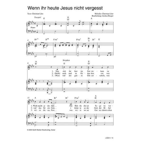 Produktbild des Artikels Wenn ihr heute Jesus nicht vergesst (Noten - Download)