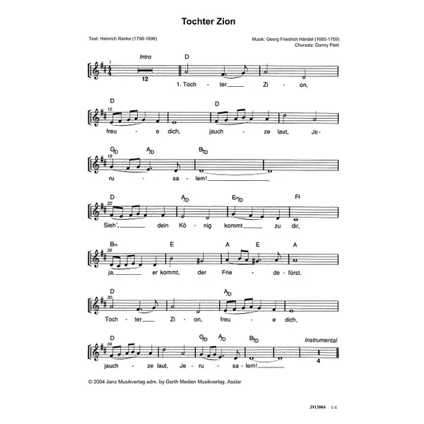 Produktbild des Artikels Tochter Zion (Noten - Download)