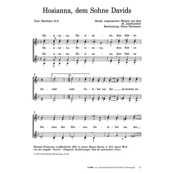 Produktbild des Artikels Hosianna, dem Sohne Davids (Noten - Download)