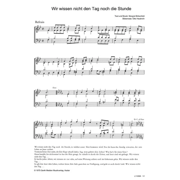 Produktbild des Artikels Wir wissen nicht den Tag (Noten - Download)