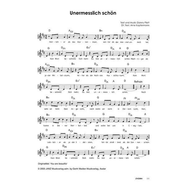 Produktbild des Artikels Unermesslich schön (Noten - Download)