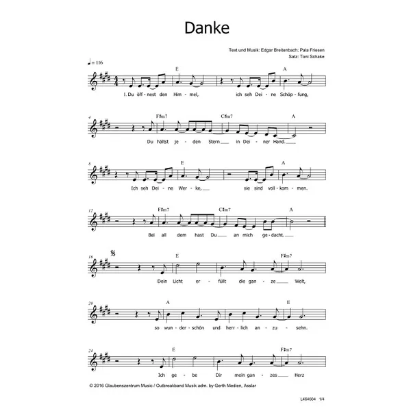 Produktbild des Artikels Danke (Noten - Download)