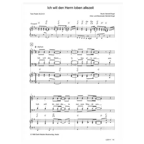 Produktbild des Artikels Ich will den Herrn loben allezeit (Noten - Download)