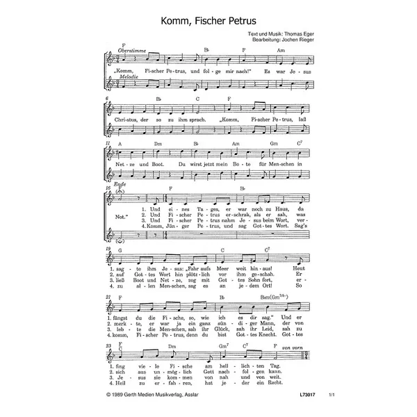 Produktbild des Artikels Komm, Fischer Petrus (Noten - Download)