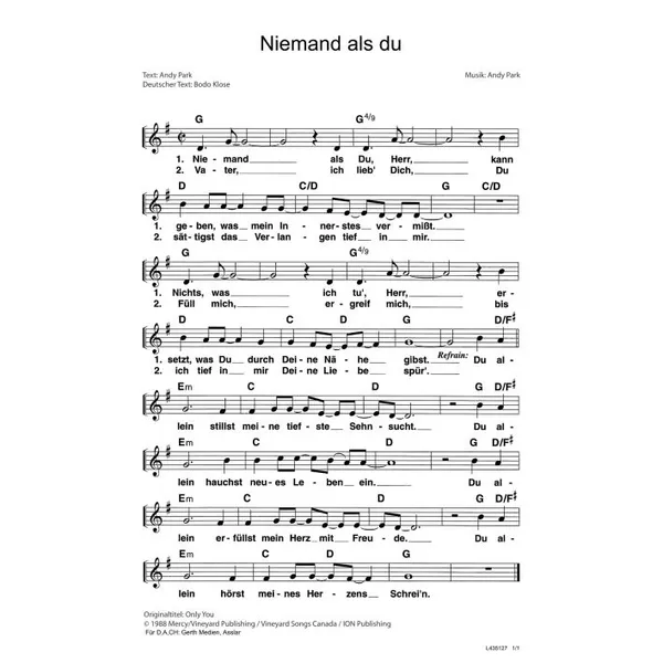 Produktbild des Artikels Niemand als du (Noten - Download)