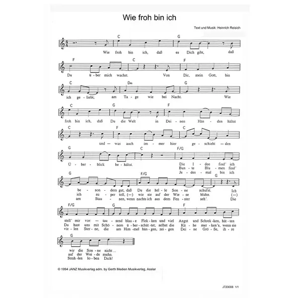 Produktbild des Artikels Wie froh bin ich (Noten - Download)