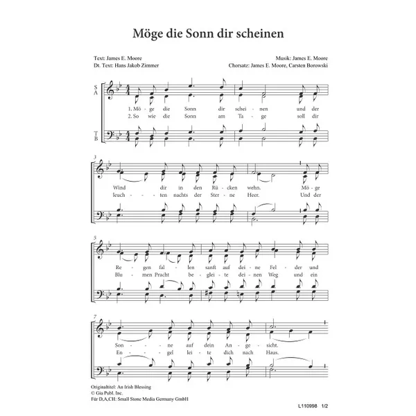 Produktbild des Artikels Möge die Sonn dir scheinen (Noten - Download)