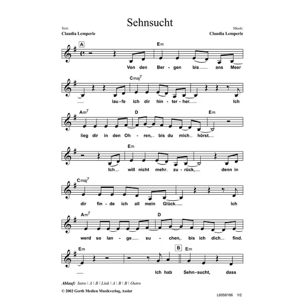 Produktbild des Artikels Sehnsucht (Noten - Download)
