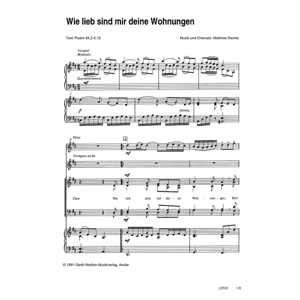Produktbild des Artikels Wie lieb sind mir deine Wohnungen (Noten - Download)