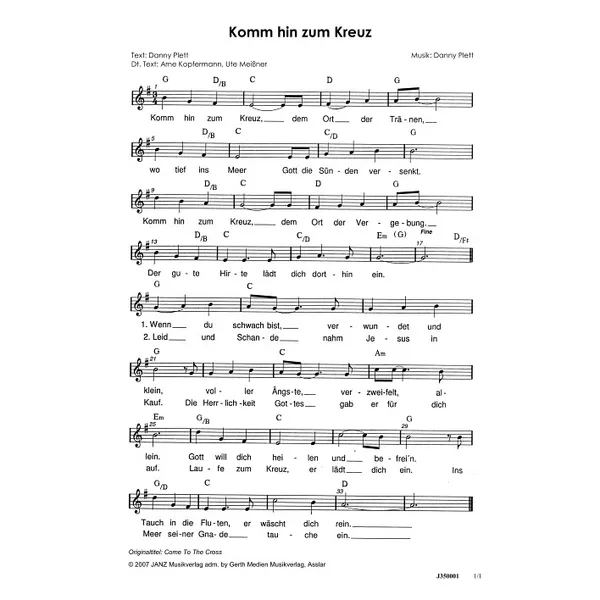 Produktbild des Artikels Komm hin zum Kreuz (Noten - Download)