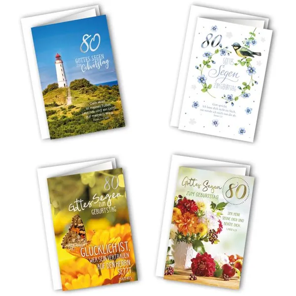 Produktbild des Artikels Faltkarten - 80.Geburtstag 4er Set (Schreibwaren)