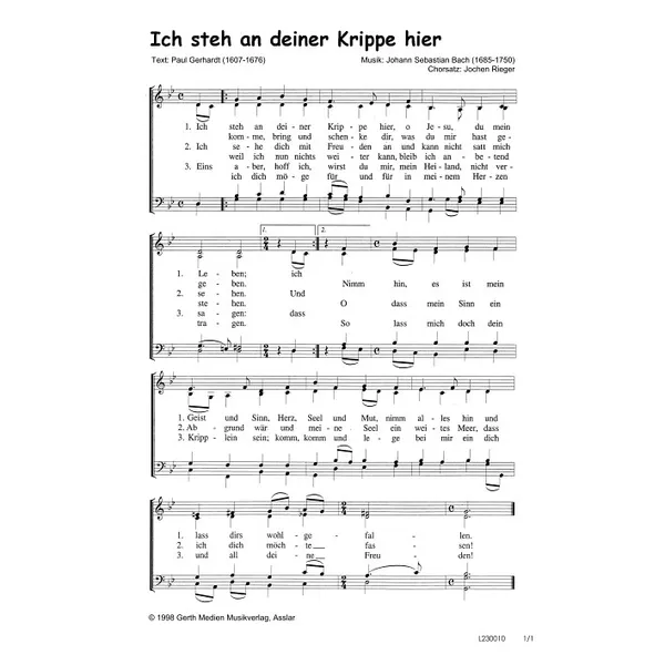 Produktbild des Artikels Ich steh an deiner Krippe hier (Noten - Download)