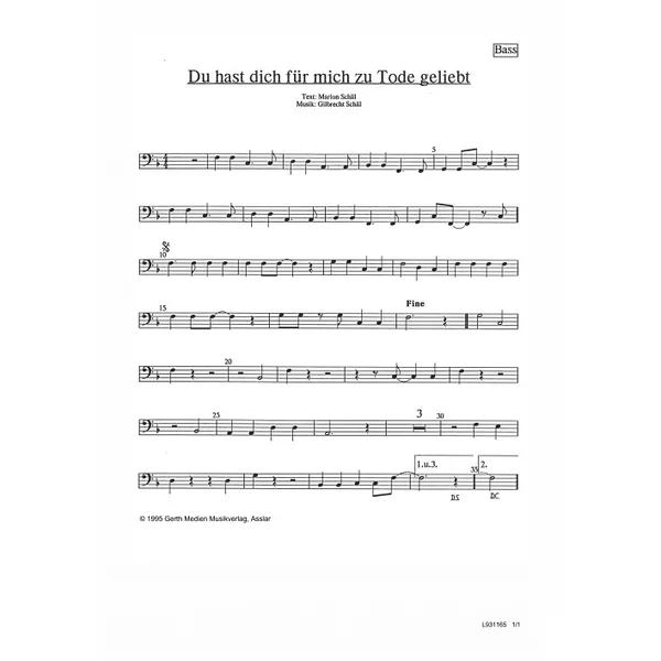 Produktbild des Artikels Du hast dich für mich zu Tode geliebt (Bass) (Noten - Download)