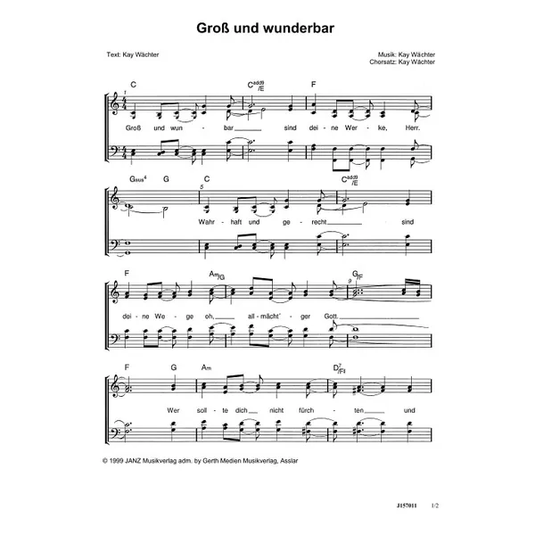 Produktbild des Artikels Groß und wunderbar (Noten - Download)
