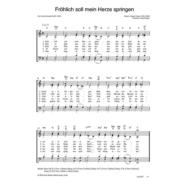 Produktbild des Artikels Fröhlich soll mein Herze springen (Noten - Download)
