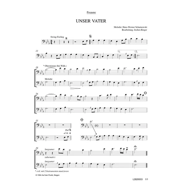 Produktbild des Artikels Unser Vater (Posaune) (Noten - Download)