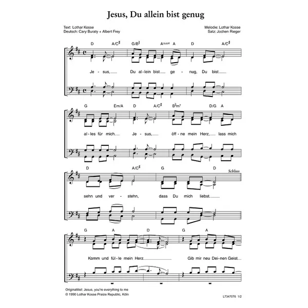 Produktbild des Artikels Jesus, du allein bist genug (Noten - Download)