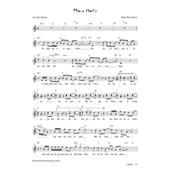 Produktbild des Artikels Mein Herz (Noten - Download)