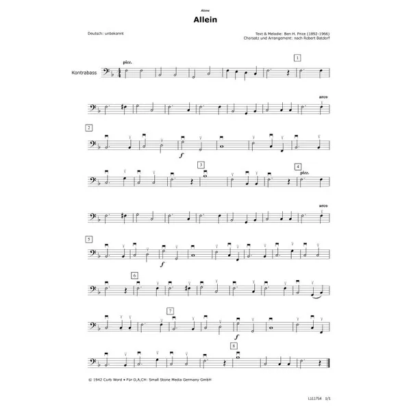 Produktbild des Artikels Allein (Kontrabass) (Noten - Download)