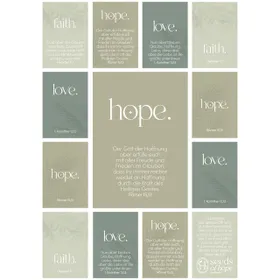 Produktbild des Artikels Aufkleber-Grußkarten: faith.hope.love. 4 Stück (Schreibwaren)