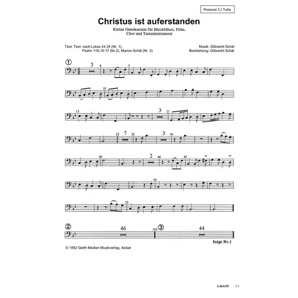 Produktbild des Artikels Christus ist auferstanden (Posaune 2 / Tuba) (Noten - Download)