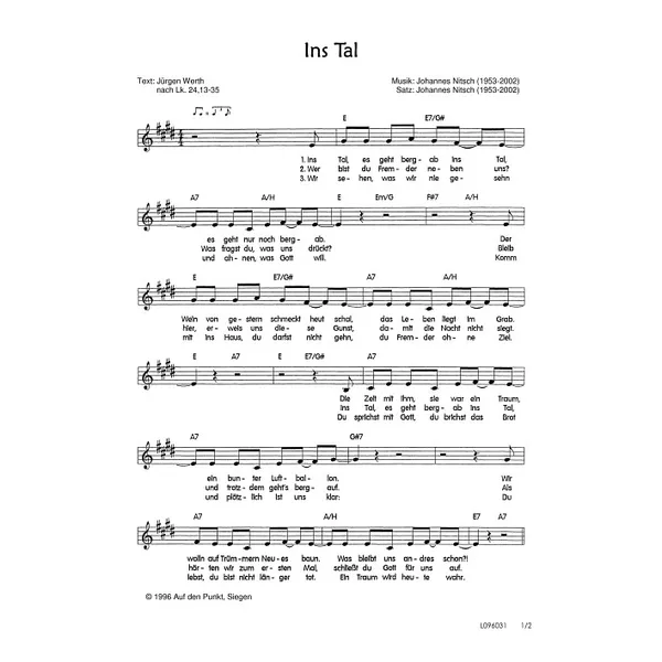 Produktbild des Artikels Ins Tal (Noten - Download)
