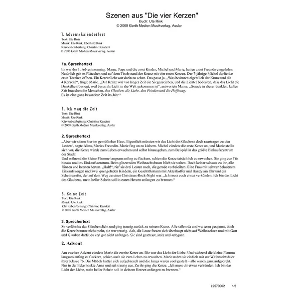 Produktbild des Artikels Die vier Kerzen (Szenentexte) (Noten - Download)