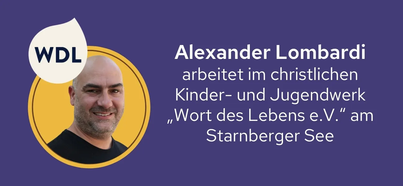 Alexander Lombardi arbeitet im Leitungsteam des Kinder- und Jugendwerks »Wort des Lebens e. V.« am Starnberger See. Er schreibt und produziert Musicals und leitet Freizeiten für Kinder und Jugendliche, mit denen jedes Jahr ca. 28.000 Menschen erreicht werden.