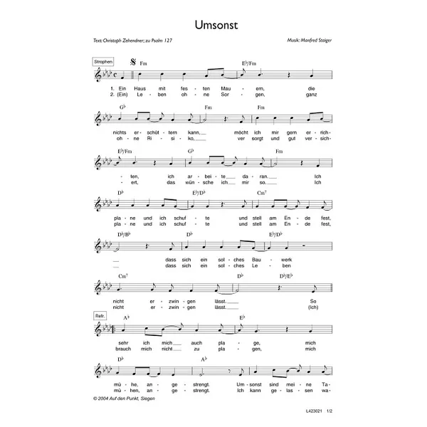Produktbild des Artikels Umsonst (Noten - Download)