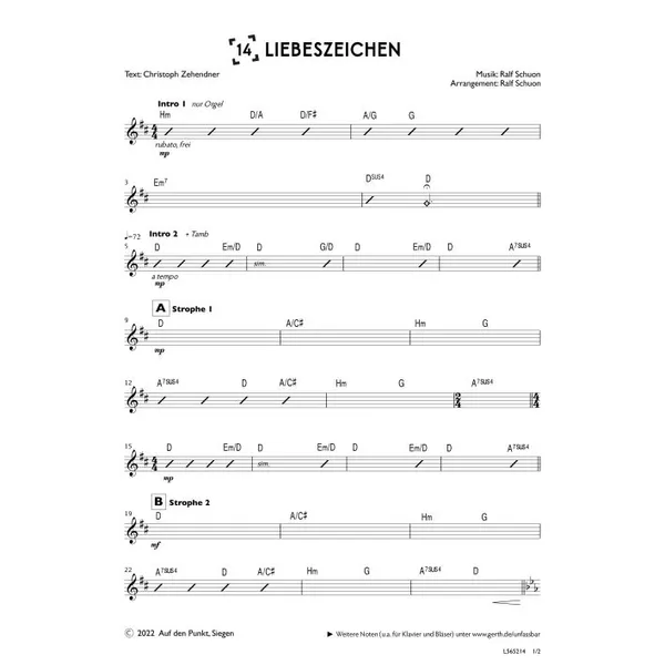 Produktbild des Artikels Liebeszeichen (Bandsheet) (Noten - Download)