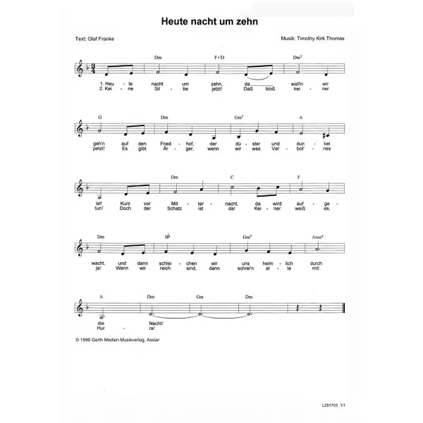 Produktbild des Artikels Heute Nacht um zehn... (Noten - Download)