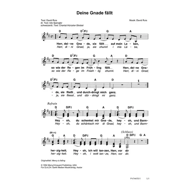 Produktbild des Artikels Deine Gnade fällt (Noten - Download)