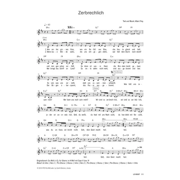 Produktbild des Artikels Zerbrechlich (Noten - Download)