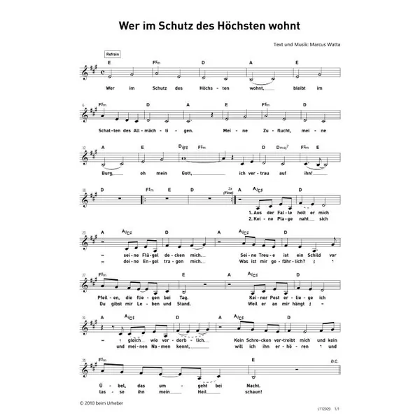 Produktbild des Artikels Wer im Schutz des Höchsten wohnt (Noten - Download)