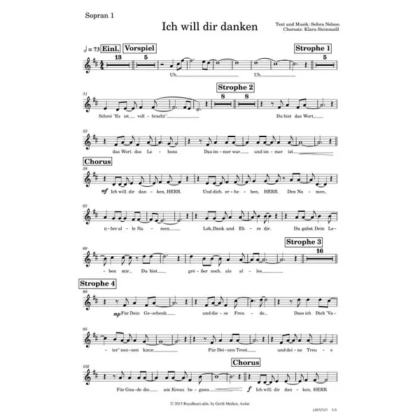 Produktbild des Artikels Ich will dir danken (Sopran 1) (Noten - Download)