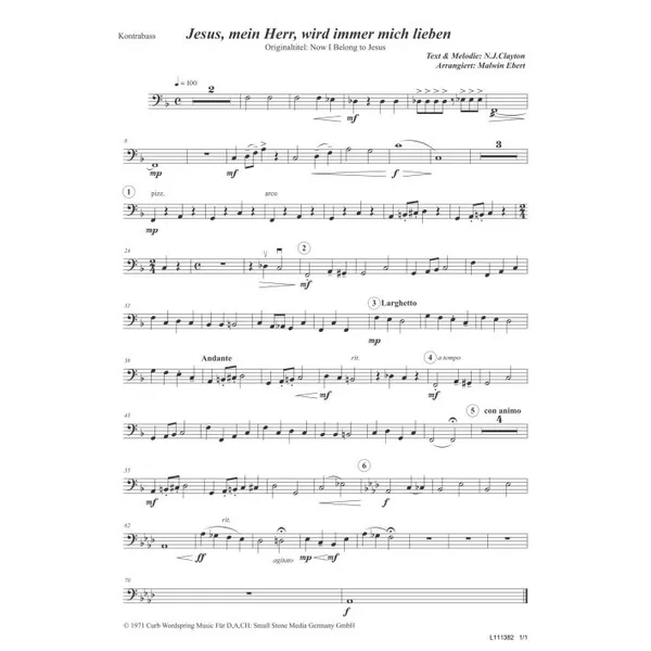 Produktbild des Artikels Jesus, mein Herr, wird immer mich lieben (Kontrabass) (Noten - Download)