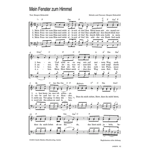 Produktbild des Artikels Mein Fenster zum Himmel (Noten - Download)