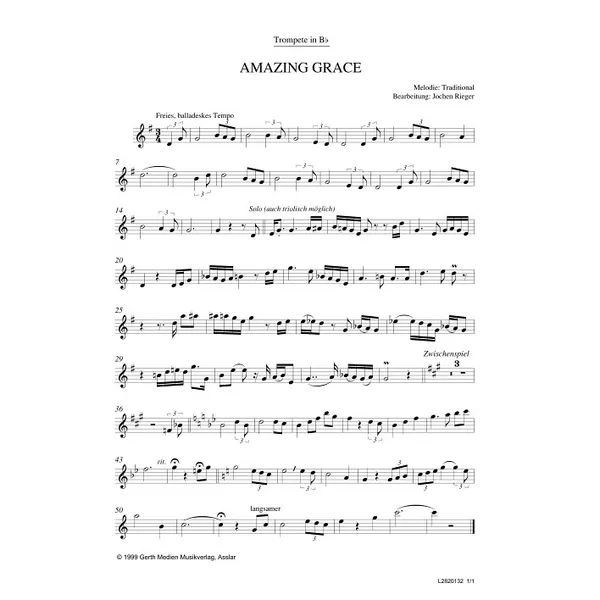 Produktbild des Artikels Amazing Grace (Trompete in B) (Noten - Download)