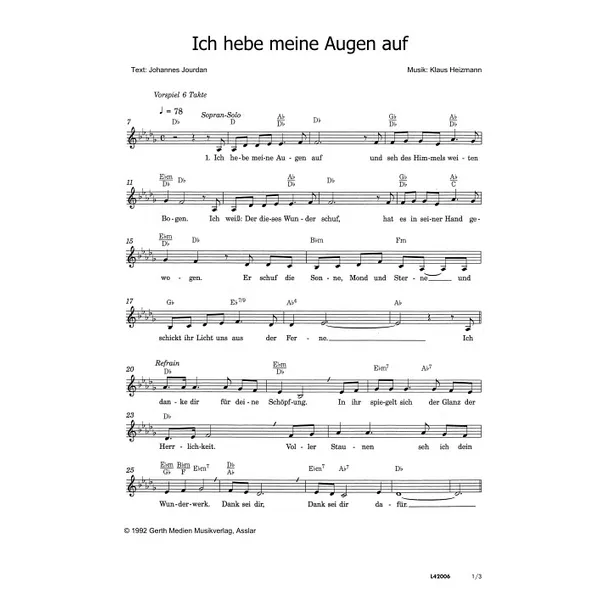 Produktbild des Artikels Ich hebe meine Augen auf (Noten - Download)