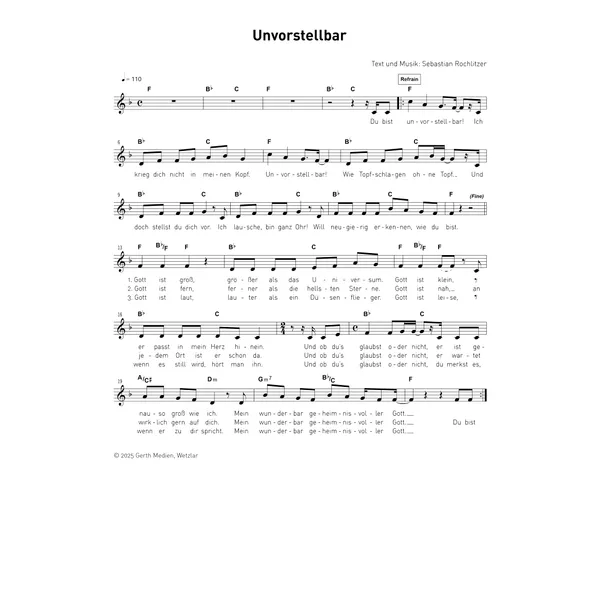 Produktbild des Artikels Unvorstellbar (Noten - Download)