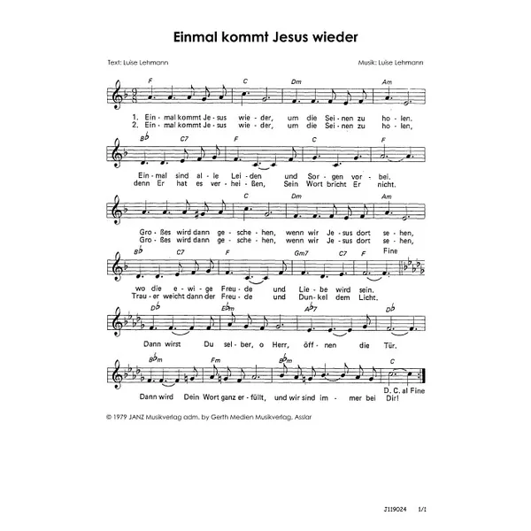 Produktbild des Artikels Einmal kommt Jesus wieder (Noten - Download)