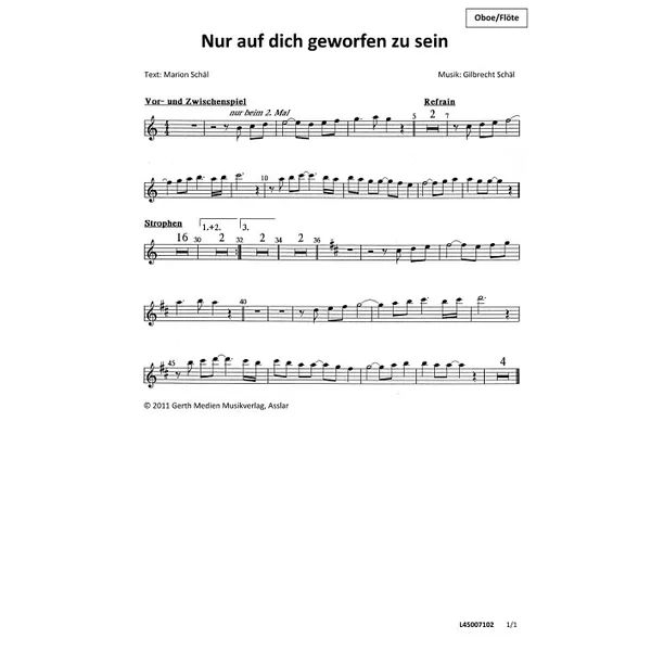 Produktbild des Artikels Nur auf dich geworfen zu sein (Oboe / Flöte) (Noten - Download)