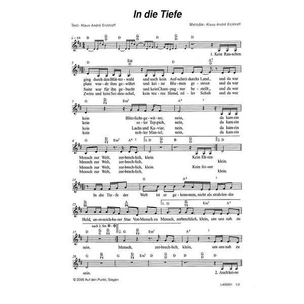Produktbild des Artikels In die Tiefe (Noten - Download)