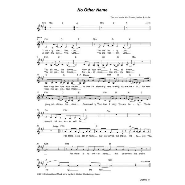 Produktbild des Artikels No Other Name (Noten - Download)
