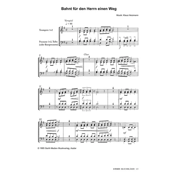 Produktbild des Artikels Bahnt für den Herrn einen Weg (Blechbläser) (Noten - Download)