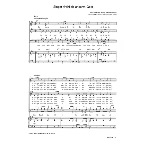 Produktbild des Artikels Singet fröhlich unserm Gott (Noten - Download)